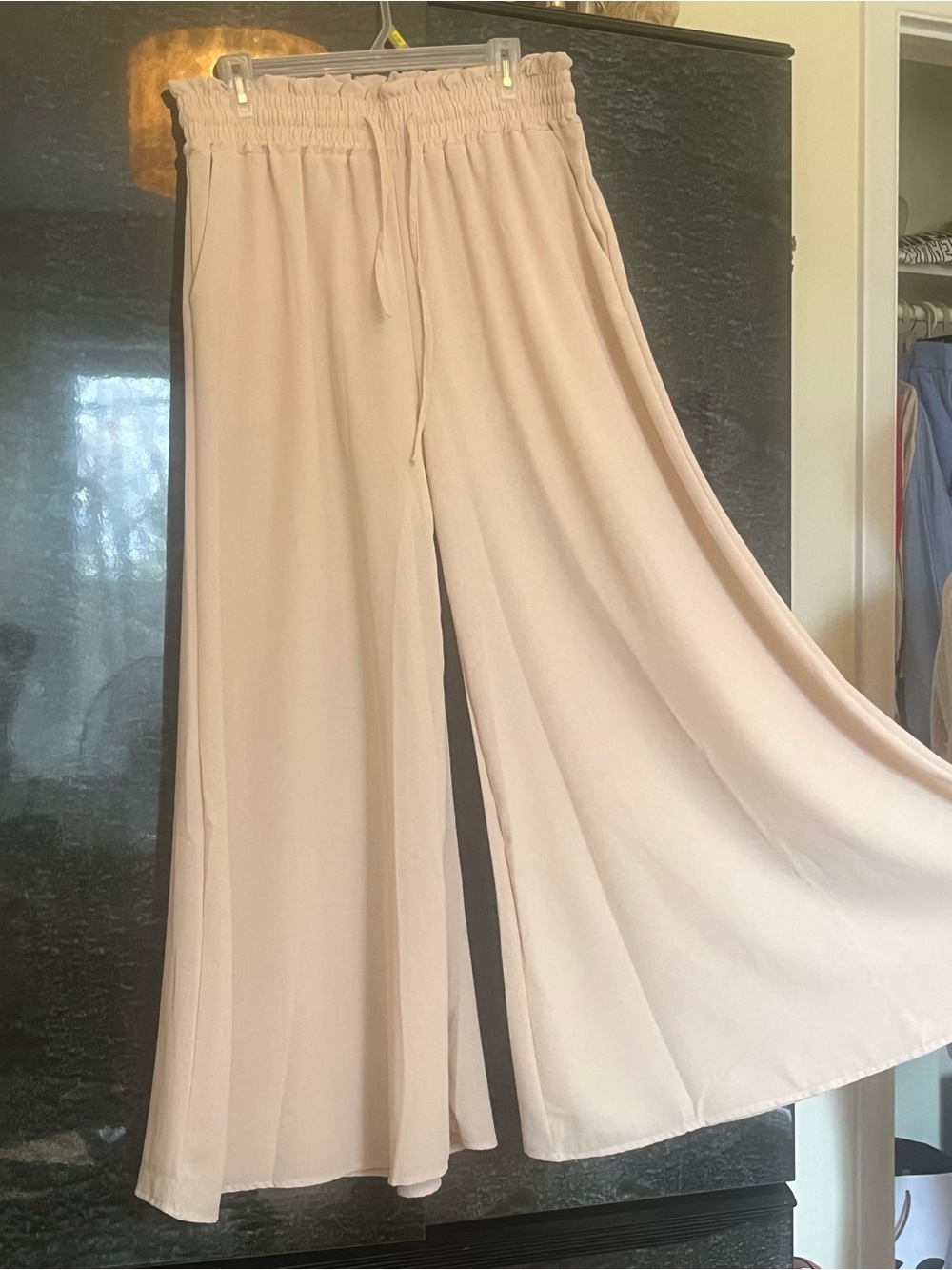 Blush Pink-Beige Wide Leg Palazzo Pants - Picture 2 of 6